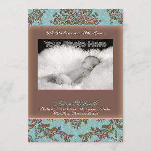 Invitación de bebé azul vintage clásica