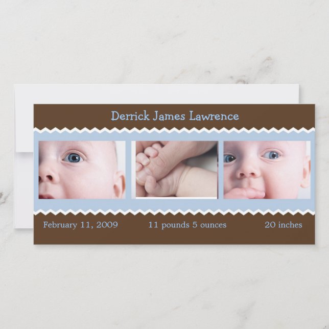 Invitación de bebé azul y marrón (Anverso)