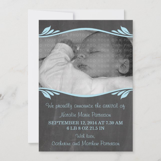 Invitación de bebé Blue Elegant Chalkboard (Anverso)