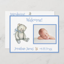 Invitación de bebé con foto de nacimiento azul