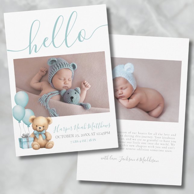Invitación de bebé con foto de recién nacidos (New Baby Boy Newborn Photo Birth Announcement)