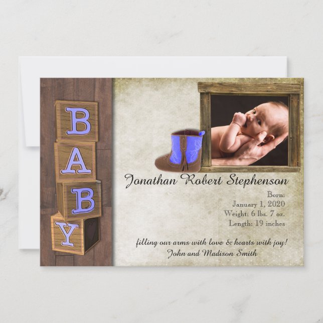 Invitación de bebé con foto de un país azul ruso (Anverso)