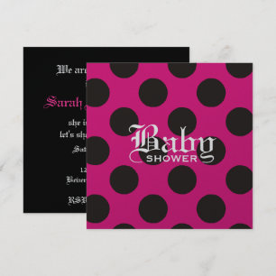 Invitación de bebé con punto de polka rosado y neg