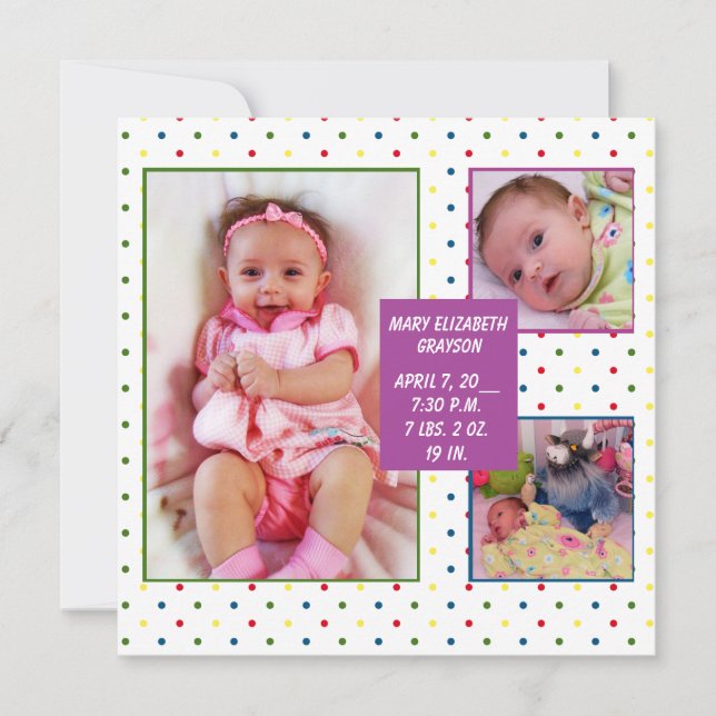 Invitación de bebé con puntos de arco iris (Anverso)