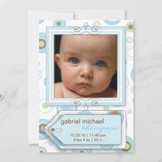 Invitación de bebé con puntos y bandas de polka az (Anverso)