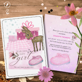 Invitación de bebé de acuarela linda con zapatito