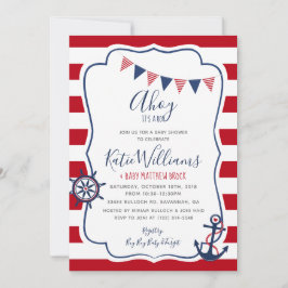 Invitación de bebé de Ancla Náutica Niño Blanco Ro