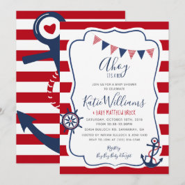 Invitación de bebé de Ancla Náutica Niño Blanco Ro