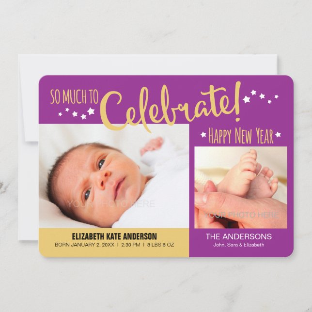 Invitación de bebé de Año Nuevo (Anverso)