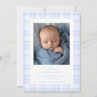 Invitación de bebé de Blue Plaid