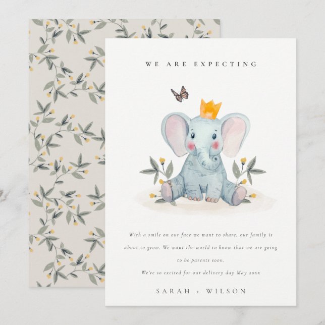 Invitación de bebé de elefante de bosque (Anverso / Reverso)
