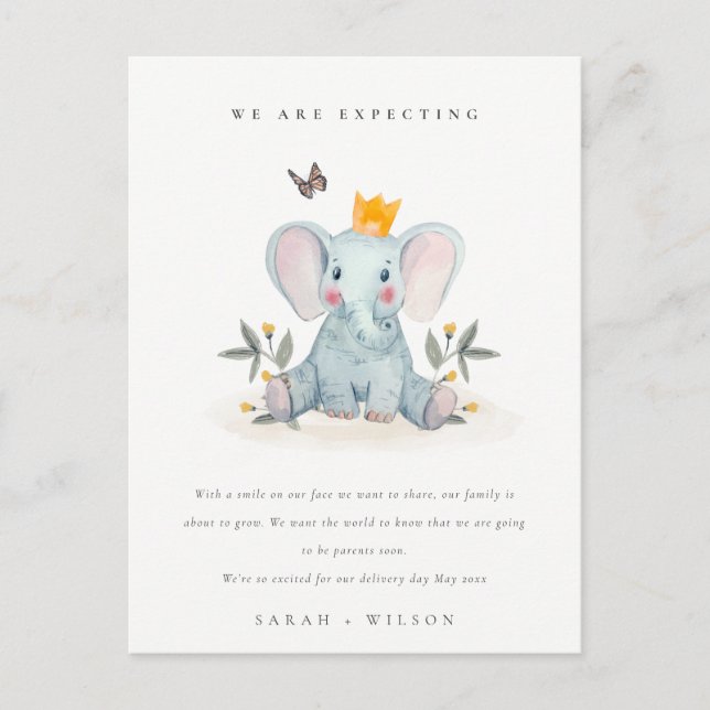 Invitación de bebé de elefante de bosque (Anverso)