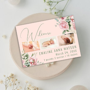 Invitación De Bebé De Fotos Florales Rosa Y Verde