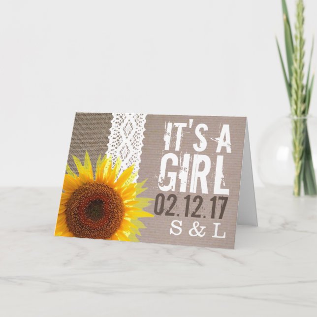 Invitación de bebé de girasol y encaje (Anverso)