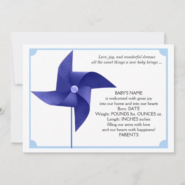 Invitación de bebé de la rueda azul del niño (Anverso)