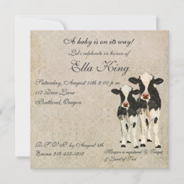 Invitación de bebe de las vacas de Onyx y marfil