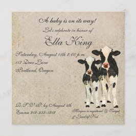 Invitación de bebe de las vacas de Onyx y marfil