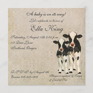 Invitación de bebe de las vacas de Onyx y marfil