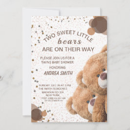 Invitación de bebé de ositos gemelos encantadores
