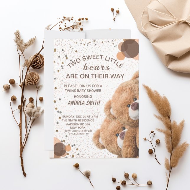 Invitación de bebé de ositos gemelos encantadores (For the best mom-to-be!)