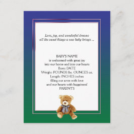 Invitación de bebé de oso verde y azul