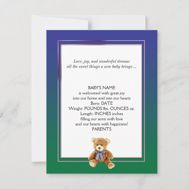 Invitación de bebé de oso verde y azul (Anverso)