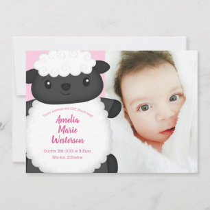 Invitación de bebé de oveja rosa