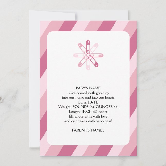 Invitación de bebé de pinza rosada Diaper Pin (Anverso)