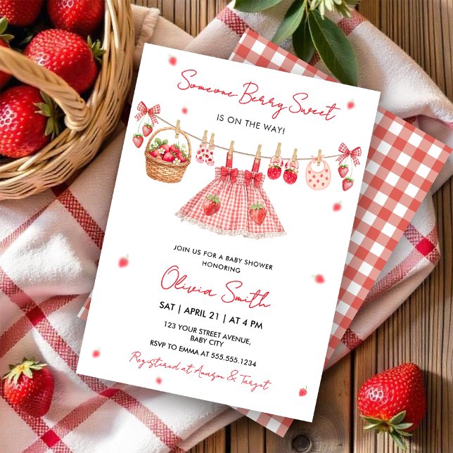 Invitación de bebé dulce de fresa en la cuerda de  (Subido por el creador)