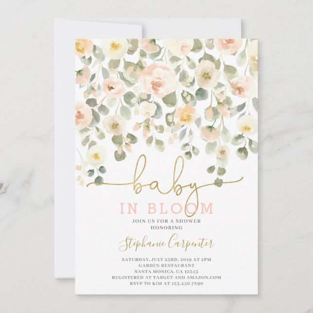 Invitación de Bebé en Bloom Blush (Anverso)