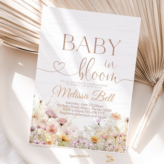 Invitación de bebé en flor, Baby Shower de flores  (Baby in Bloom,Invitation,Editable invites,boho Wildflowers,Baby Shower,Flower Invites,Wild Flower In)