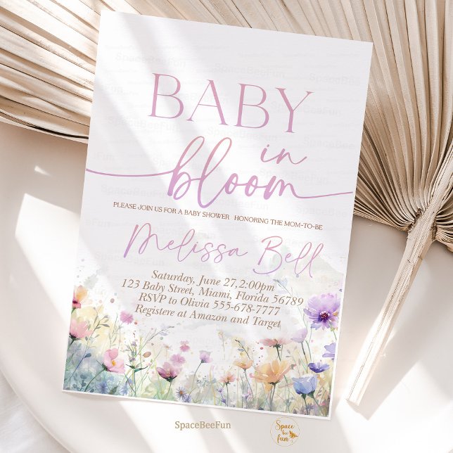 Invitación de bebé en flor, Baby Shower de flores  (Baby in Bloom,Invitation,Editable invites,boho Wildflowers,Baby Shower,Flower Invites,Wild Flower In)