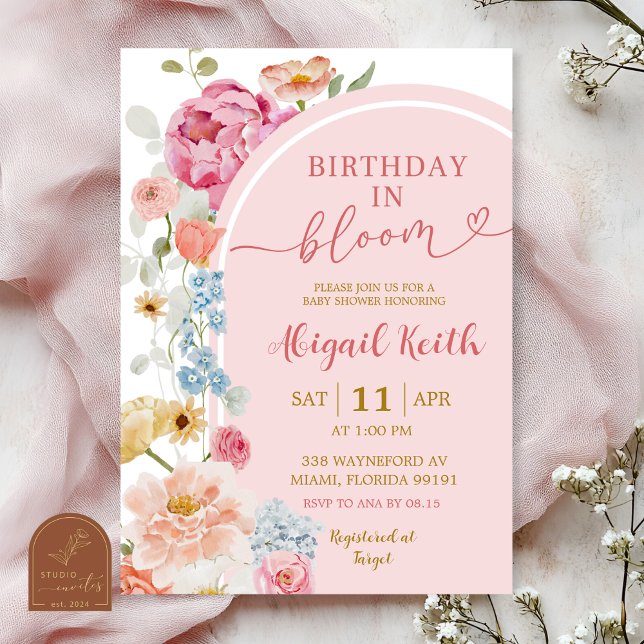 Invitación de bebé en flor de primavera floral col (Subido por el creador)