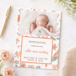 Invitación de bebé floral rosa y marrón