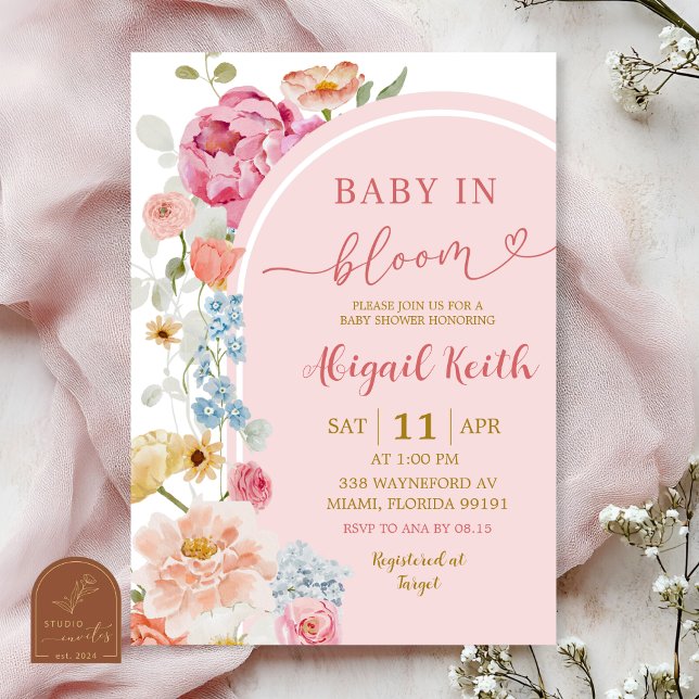 Invitación de bebé floreciendo en primavera floral (Subido por el creador)