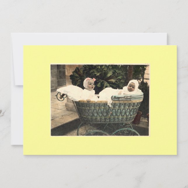 Invitación de bebé gemela vintage (Anverso)