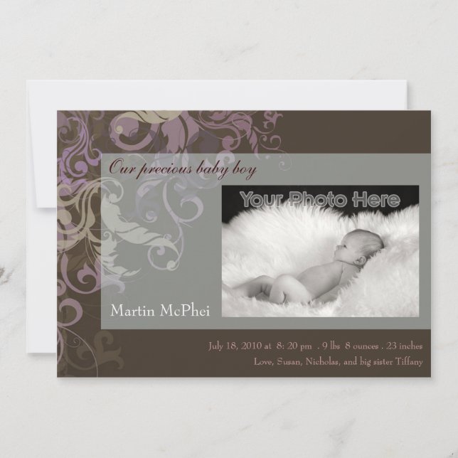 Invitación de bebé marrón (Anverso)