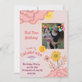 Invitación de bebé Minimalista de crema rosa morad