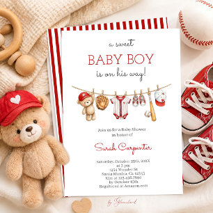 Invitación de bebé niño para baby shower de béisbo