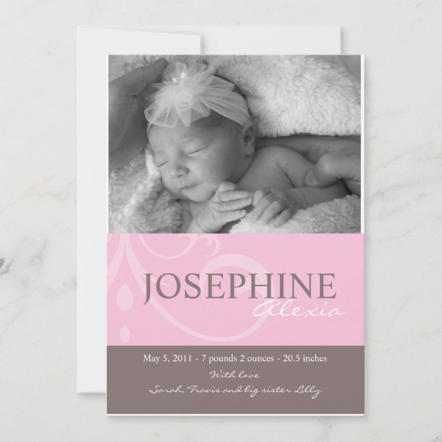 Invitación de bebé rosado con ornamentos (Anverso)