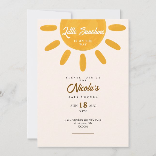 Invitación de bebé sol pequeño (Anverso)