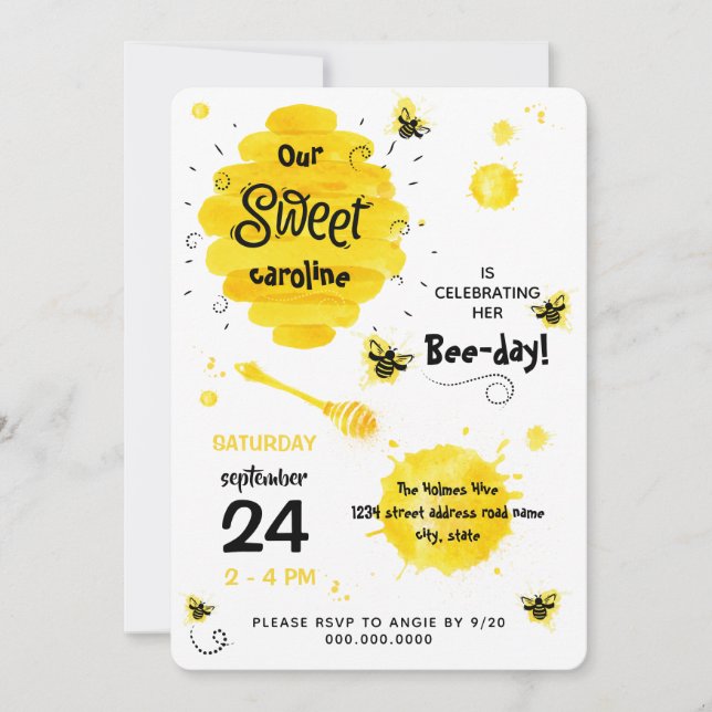 Invitación de BEE-day descarga miel Abeja amarillo (Anverso)