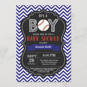 Invitación de beisbol Baby Shower Chevron Azul