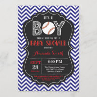 Invitación de beisbol Baby Shower Chevron Azul