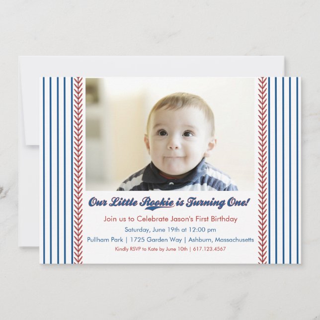 Invitación de beisbol de primer cumpleaños de Litt (Anverso)