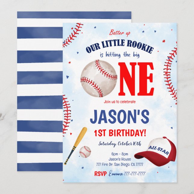 Invitación de béisbol editable (Anverso / Reverso)