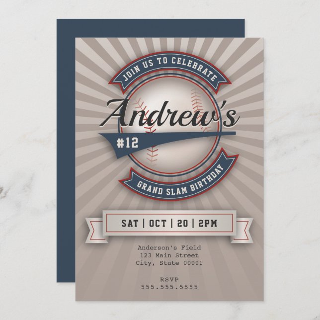Invitación de béisbol vintage (Anverso / Reverso)