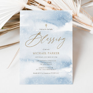 Invitación de bendición de bebé con acuarela de ag