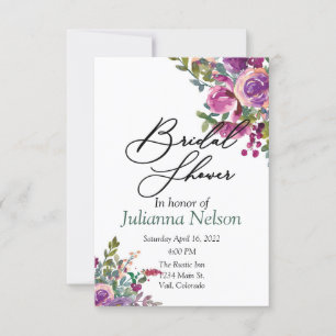 Invitación de berenjena con acuarela púrpura y ros
