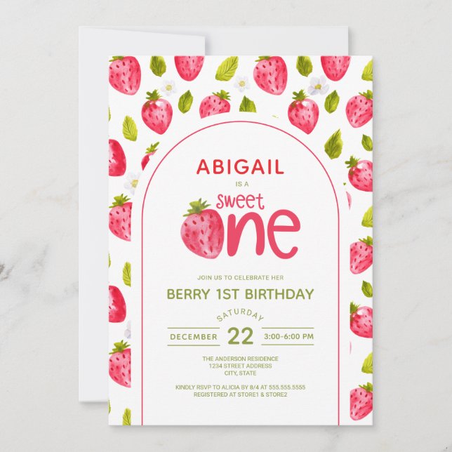 Invitación de Berry First Birthday (Anverso)